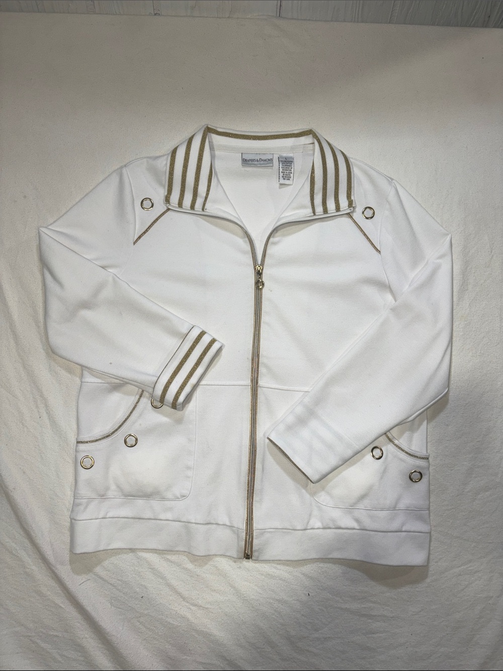 Drapers & Damone’s White Gold Grommet Full Zip Jacket - Size L
